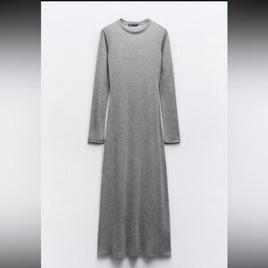 Zara basic Gray Long Sleeve Crew Neck lightweight soft long Dress